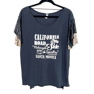 WE THE FREE Free People California Roadside Leopard Print Sleeve Slouchy top